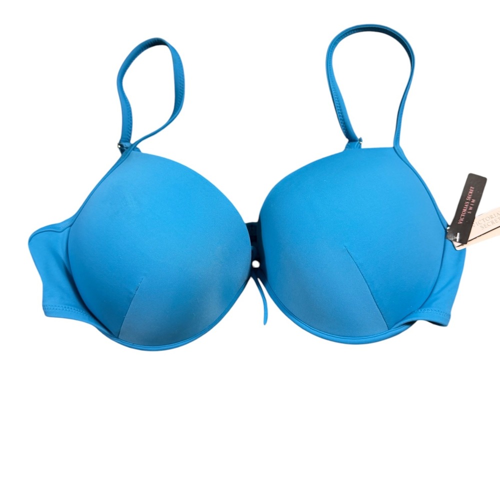 Victoria's Secret Swim Bikini Top Womens 38D Blue Push Up Tie Front Swimwear NWT - Picture 1 of 10